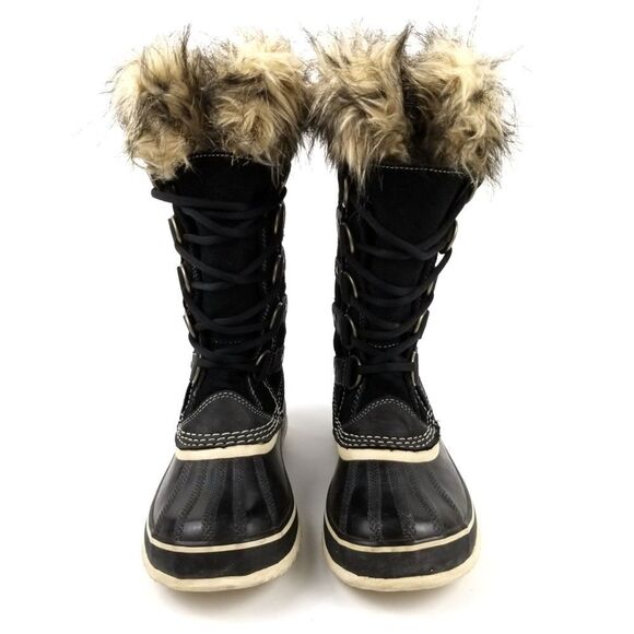 SOREL Joan of Arctic Black Fur Winter Waterproof Snow Duck Knee Boots Gorpcore 8 - Picture 6 of 9